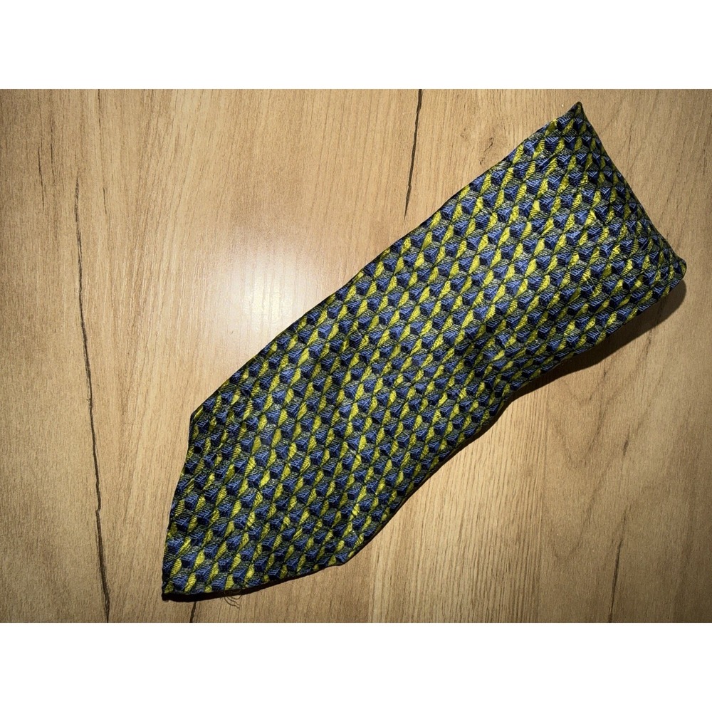 Ermenegildo Zegna Geometric Silk Tie Designer Made‎ in Italy Yellow Blue J